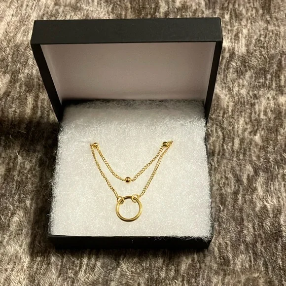 18K Gold Plated Stainless Steel Double Chain Circle; Fashion Necklace - Picture 2 of 2